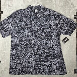 Cheetah Tiki Black Button Up Shirt Mens Large Short Sleeve NWT